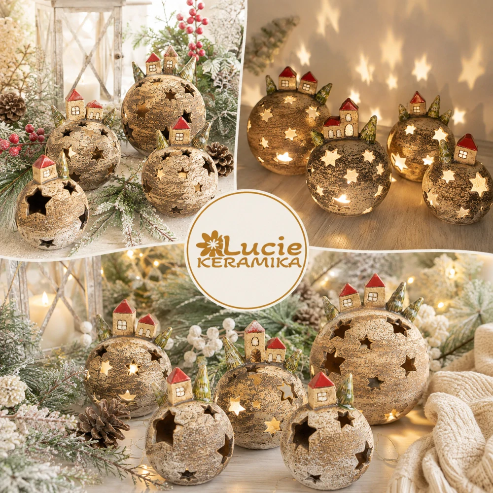 Adventní sada čtyř kouliček s vesničkou - výřez hvězdičky